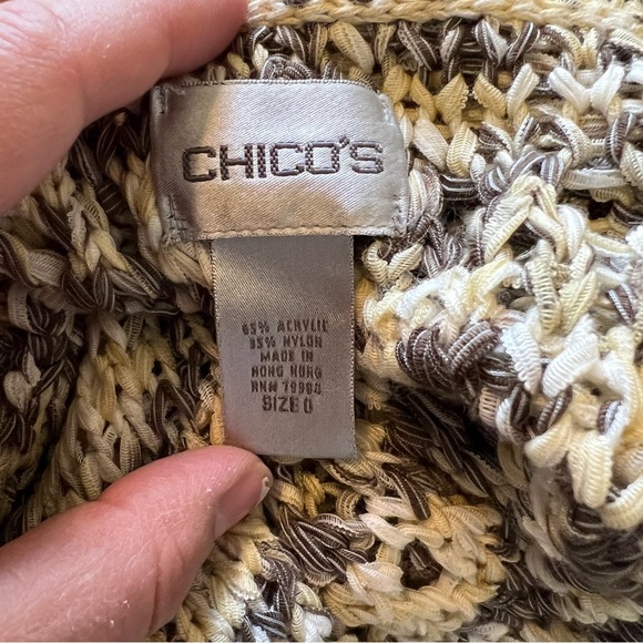 Chico’s Gray & Pale Yellow Open Knit V-Neck Sweater Size 0 = Women’s Size Small - Picture 4 of 5